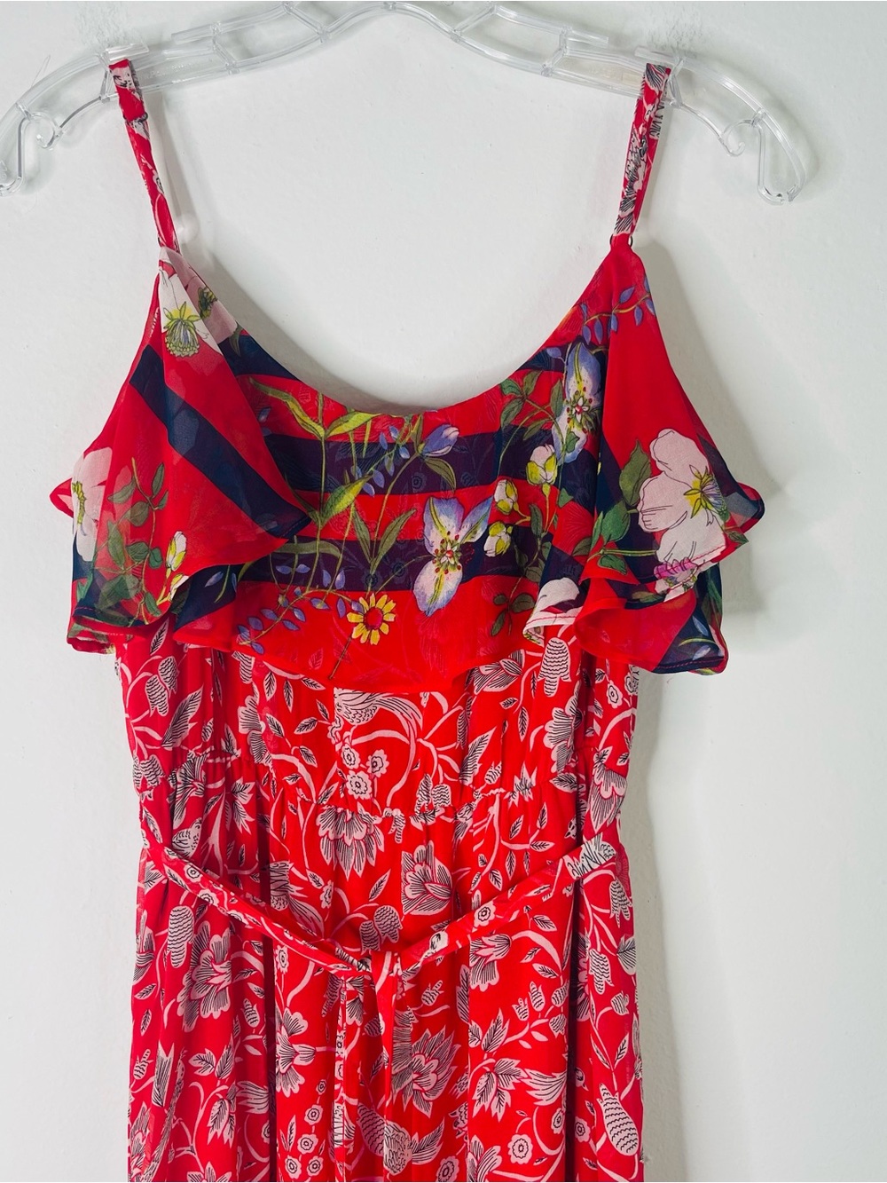 One September red blue green floral ruffle preppy midi maxi dress small - Picture 2 of 10